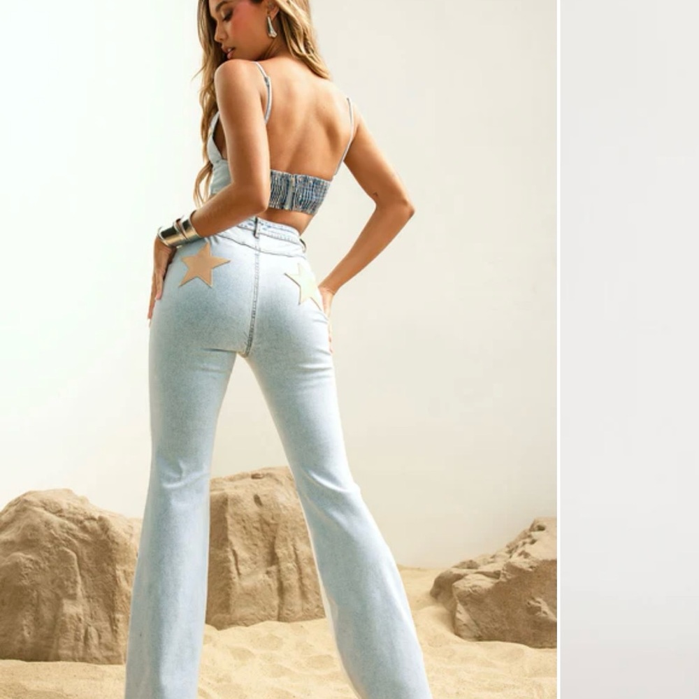Light Blue Star Embellished Flare Jeans